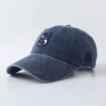 Baseball Cap with Curved Brim Washed Distressed Grey Baseball Cap With Embroidered S Logo, American Retro Soft-Top Curved Brim, Unisex Style