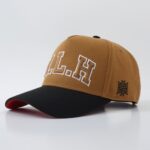 Baseball Cap with Curved Brim Street Hip-Hop Style HLH Letter Embroidered Hard-Top Snapback Cap – Black & Red Contrast Color, Versatile Curved Brim Baseball Cap