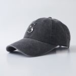 Baseball Cap with Curved Brim Washed Distressed Grey Baseball Cap With Embroidered S Logo, American Retro Soft-Top Curved Brim, Unisex Style