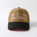 Baseball Cap with Curved Brim Street Hip-Hop Style HLH Letter Embroidered Hard-Top Snapback Cap – Black & Red Contrast Color, Versatile Curved Brim Baseball Cap