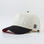 Baseball Cap with Curved Brim Street Hip-Hop Style HLH Letter Embroidered Hard-Top Snapback Cap – Black & Red Contrast Color, Versatile Curved Brim Baseball Cap