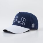 Baseball Cap with Curved Brim Street Hip-Hop Style HLH Letter Embroidered Hard-Top Snapback Cap – Black & Red Contrast Color, Versatile Curved Brim Baseball Cap
