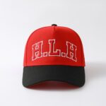 Baseball Cap with Curved Brim Street Hip-Hop Style HLH Letter Embroidered Hard-Top Snapback Cap – Black & Red Contrast Color, Versatile Curved Brim Baseball Cap