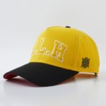 Baseball Cap with Curved Brim Street Hip-Hop Style HLH Letter Embroidered Hard-Top Snapback Cap – Black & Red Contrast Color, Versatile Curved Brim Baseball Cap