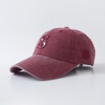 Baseball Cap with Curved Brim Washed Distressed Grey Baseball Cap With Embroidered S Logo, American Retro Soft-Top Curved Brim, Unisex Style