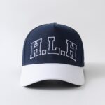 Baseball Cap with Curved Brim Street Hip-Hop Style HLH Letter Embroidered Hard-Top Snapback Cap – Black & Red Contrast Color, Versatile Curved Brim Baseball Cap