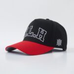 Baseball Cap with Curved Brim Street Hip-Hop Style HLH Letter Embroidered Hard-Top Snapback Cap – Black & Red Contrast Color, Versatile Curved Brim Baseball Cap